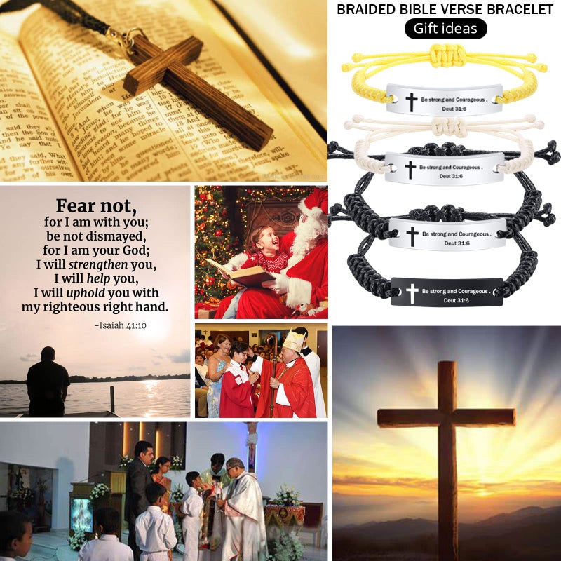 MEALGUET Men's Religious Bible Verse Scripture Quotes Bracelet Faith Christian Adjustable Cord Stainless Steel Encourage Inspirational ID Bracelets for Men Women, Religious Gift - Image 2
